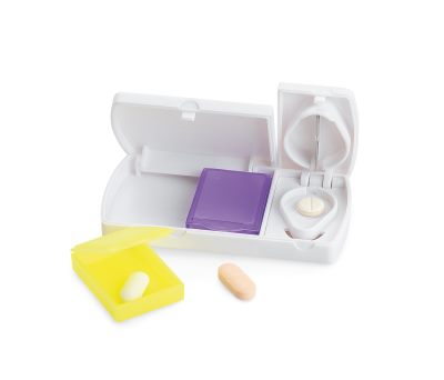 Pastillero Compacto con Cortador y Dos Compartimentos