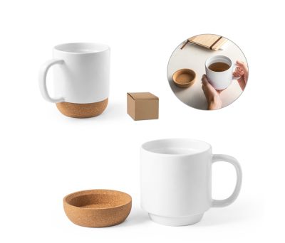Taza de Cerámica con Base de Corcho y Acabado Brillante 390ml