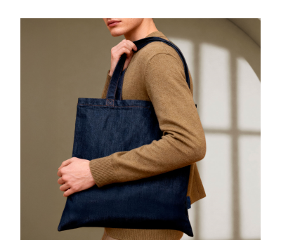 Bolsa Tote de Algodón y Denim Reciclado con Asas Largas