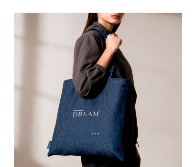Bolsa Tote de Algodón y Denim Reciclado con Asas Largas