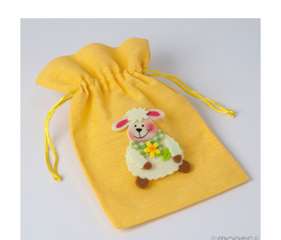 Bolsa algodón amarilla ovejita fieltro 15x23cm min.12 - AUA1071