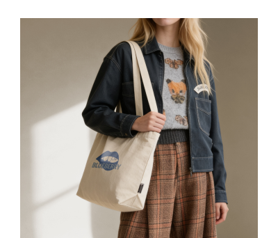 Bolsa de Algodón Reciclado con Asas Largas y Bolsillo Interior - AGY52571