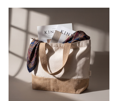 Bolsa de Algodón Reciclado y Yute con Asas Largas - AGY54014