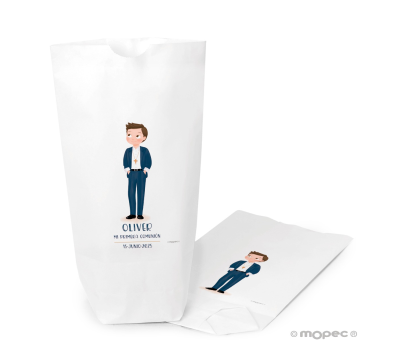 Bolsa papel blanco Comunión niño manos bolsillos. min.25 AE751