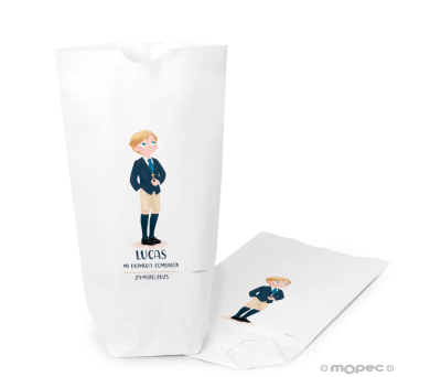 Bolsa papel blanco Comunión niño pantalón corto. min.25 AE763