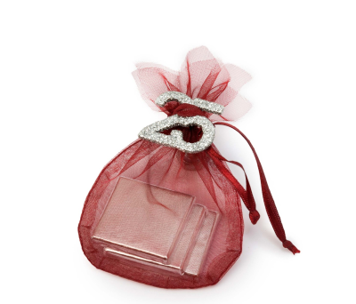 Bolsita granate 25 Aniversario 3 napolitanas 6x10x2cm.* - AAB10