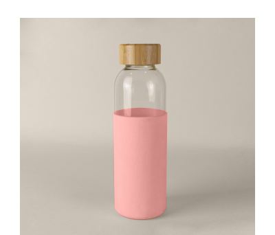 Botella de Cristal con Tapón de Bambú y Funda de Silicona 500ml