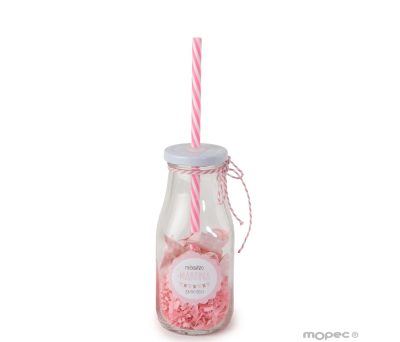 Botellita cristal caña rosa y viruta rosa 12 caramelos.min.8 - AID436.02