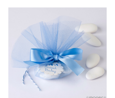 Bouquet tul azul con tarjeta y 4 peladillas almendra* - AAP225.3