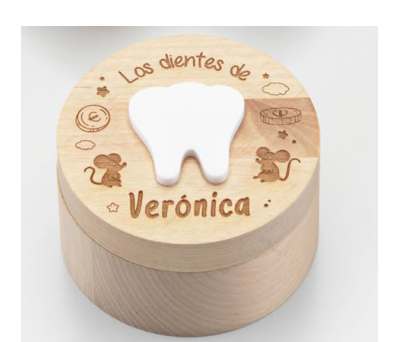 CAJA MADERA DIENTES REDONDA PERSONALIZADA. Ø 7 x 5 cms. - ADOP7493