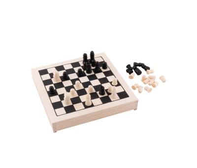 Caja Multijuego de Madera 4 en 1: Ajedrez, Damas, Dominó y Mikado