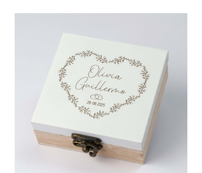 Caja anillos de boda Orla Corazón personalizada 8,5x8,5x4,3cm - AW26