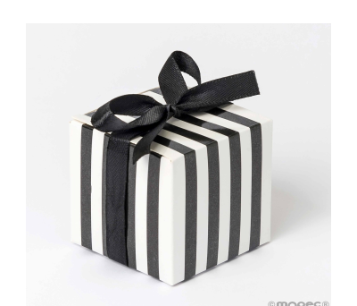 Caja blanca rayas negras 5,5x5,5x5,5cm. con cinta, min.25 - AE9
