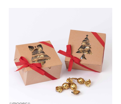 Caja kraft Navidad 15croki-choc ventana campana/árbol 10cm* - ANED4