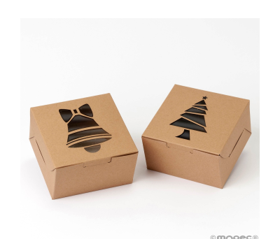 Caja navideña con ventana campana/árbol 10x10x6,4cm min.24 - ANE4