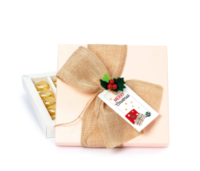 Caja rosa 20 cora-chocs pinza acebo y lazo burlap* - ANEB27