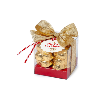 Cajita 12 cora-chocs lazo dorado y tarjetita Merry Christmas - ANEB25