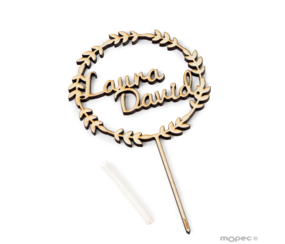 Cake topper forma corona con 2 nombres 10x17.5cm. - AW265
