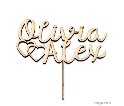 Cake topper madera personaliza. nombres/corazones 18cm.aprox - AW170