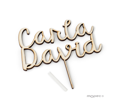 Cake topper madera personalizado 2 nombres 18cm.aprox - AW120