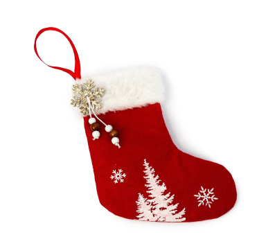 Calcetín rojo 19cm. arbol, copo nieve dorado - ANA164