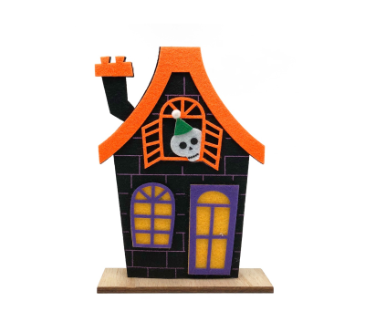Casa de fieltro halloween con base madera 12x18cm. - AHA509