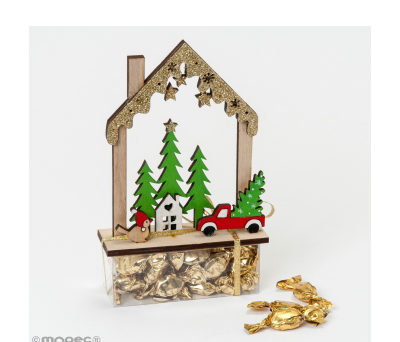 Casa de madera navideña con purpurina 25minifruits - ANWD24