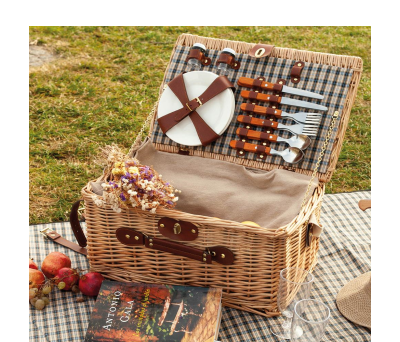 Cesta de Picnic de Mimbre Completa para 4 Personas con Manta - AGY52040