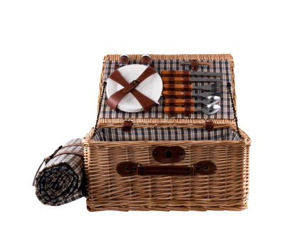 Cesta de Picnic de Mimbre Completa para 4 Personas con Manta