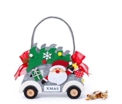 Cesto fieltro gris Papa Noel en coche 15minifruit 20 cm. - ANAD149