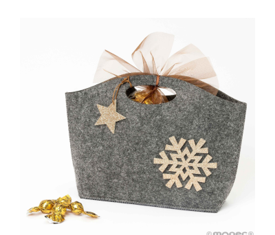 Cesto navideño 20 croki-choc, gris y purpurina oro, 27cm - ANAD60
