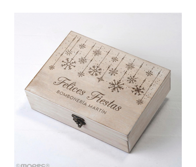 Cofre madera Felices Fiestas copos 23x17cm personalizable - ANW1604.1