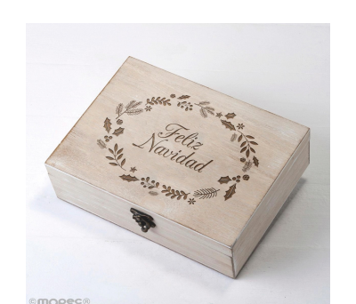 Cofre madera Felices Fiestas ramitas 23x17cm personalizable - ANW1603.1