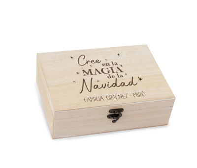Cofre madera mensaje Cree en la magia Navidad 23x17 cm. - ANW161