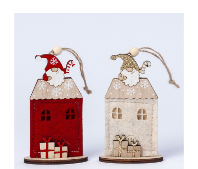 Colgante casita Papa Noel tejado rojo/beige 11,3cm. ,min.6 - ANW68