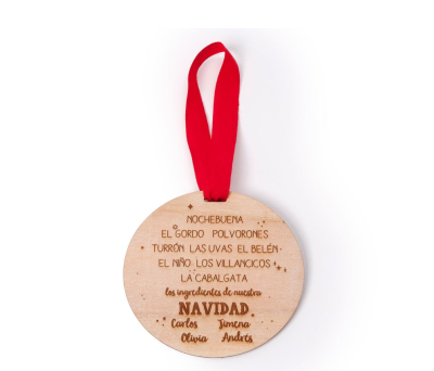 Colgante madera personalizado, con cinta, Nochebuena 9cm - ANW92