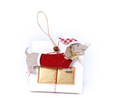 Colgante perro salchicha gorro Papa Noél 2 napolitanas - ANEB160