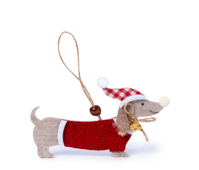 Colgante perro salchicha gorro papa noel, min.6 - ANA160