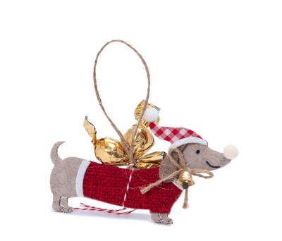 Colgante perro salchicha gorro papa noel con 2 crokichocs - ANAD160
