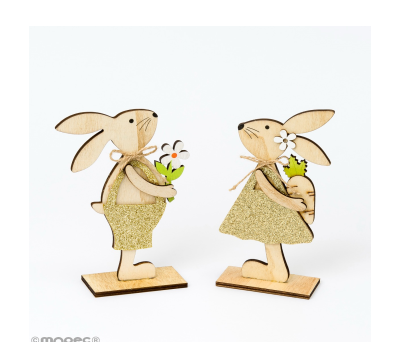 Conejos de madera 16cm. con vestido lamé dorado. stdo..min.2 - AUW5