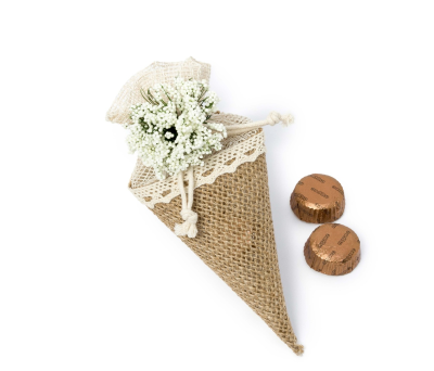 Cono yute flores bolitas 2 bombones 8x5x15 cm. - AAB11