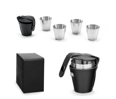Juego de 4 Vasos de Acero Inoxidable con Funda de PU