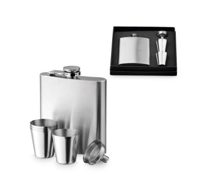 Set de Petaca y Vasos de Acero Inoxidable con Embudo