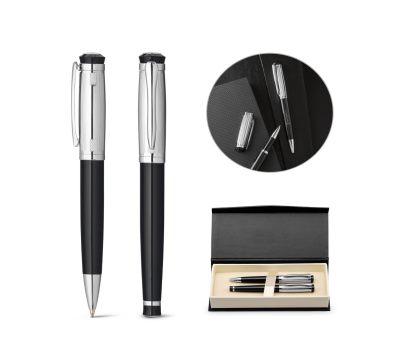 Set Bolígrafo y Roller de Acero en Estuche Acolchado