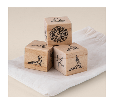 Dados de Yoga de Madera de Pino con Posturas y Bolsa Algodón - AGY50627