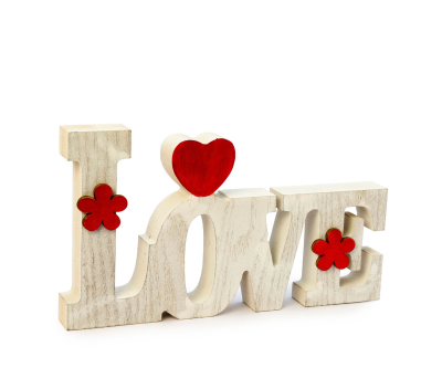 Decoración Love de madera con detalles rojos, 20cm. - AWA12