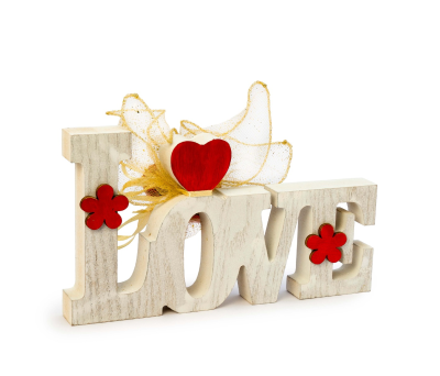 Decoración Love de madera con detalles rojos, y 4bombones - AWAB12