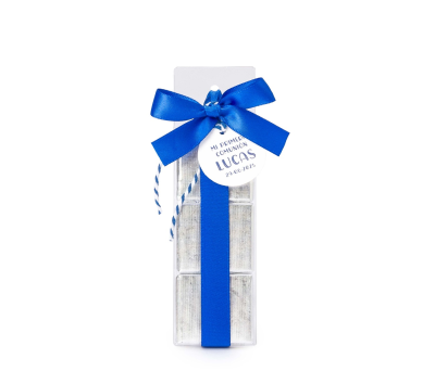 Estuche 3 napolitanas lazo azul tarjetita Comunión - AEB70