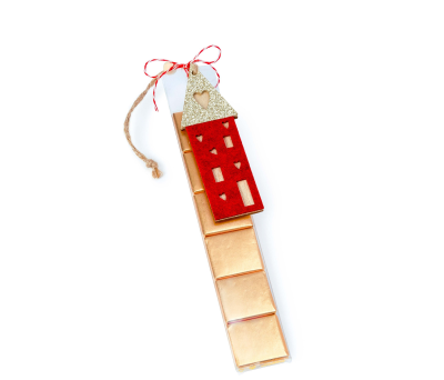 Estuche 6 napolitanas colgante casa roja y lamé madera - ANEB66