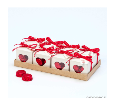 Expositor 8 cajitas blancas corazón con 4 bombones* - AJVEB12